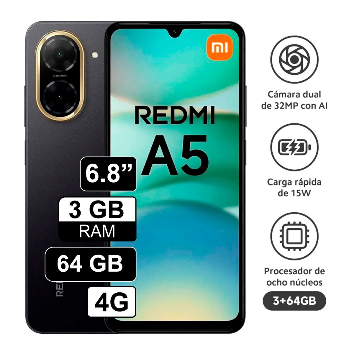 XIAOMI - CELULAR REDMI A5 3GB RAM  64GB NEGRO