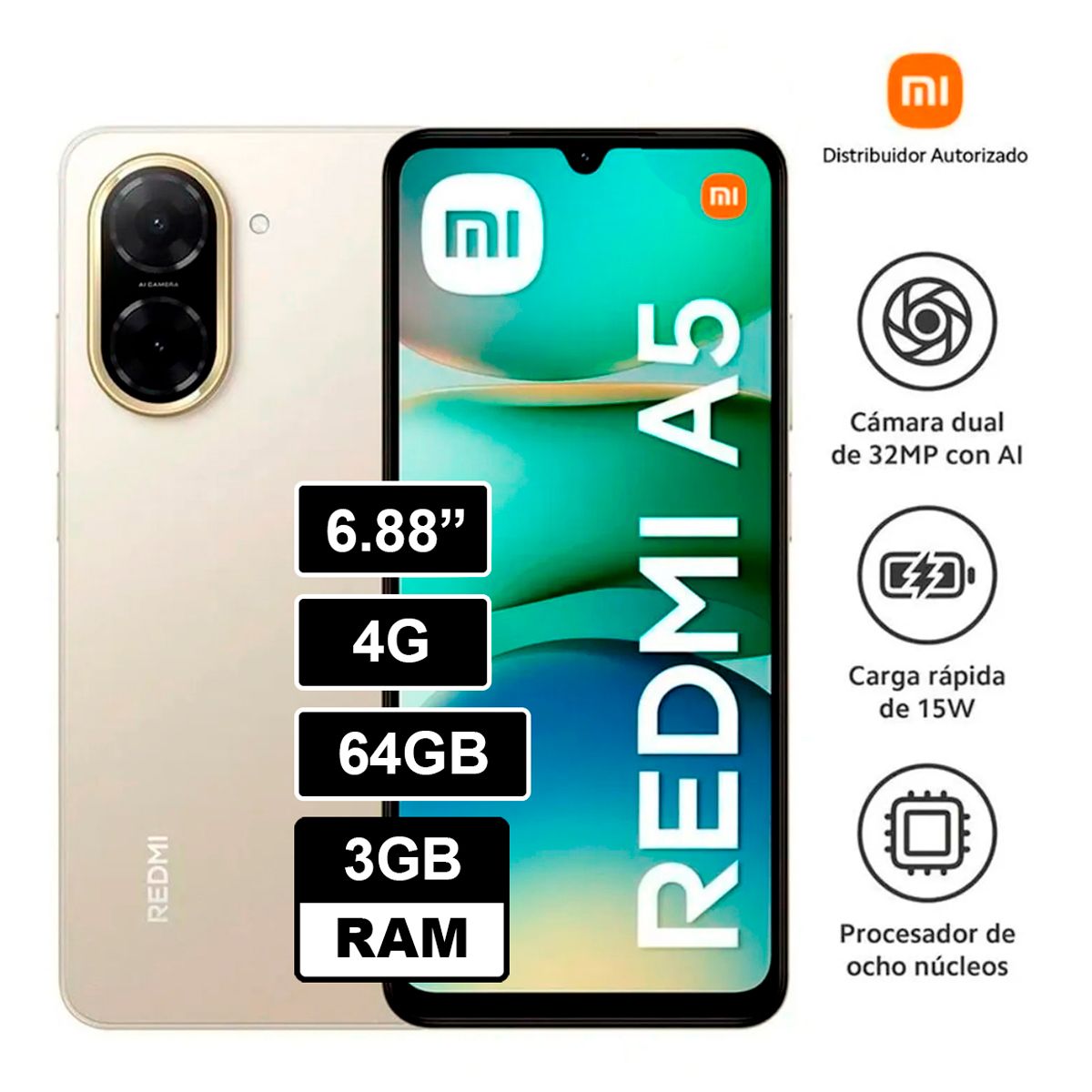 XIAOMI - CELULAR REDMI A5 3GB RAM  64GB DORADO