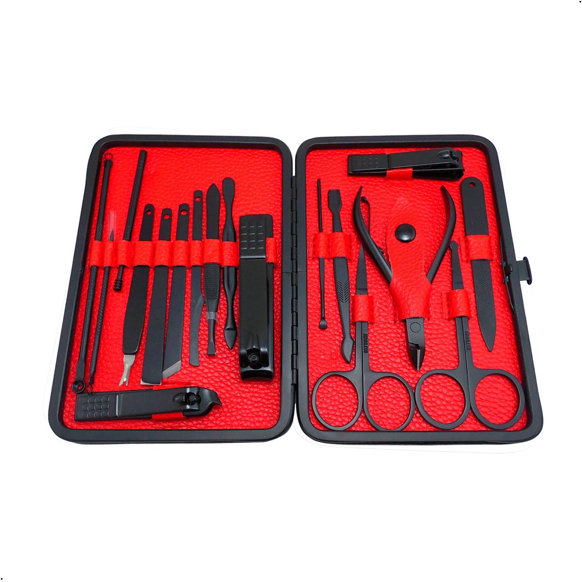 GENERICO - Set 18 Piezas  Manicura y Pedicura de Acero Inoxidable Negro
