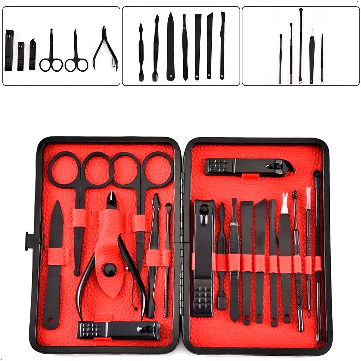 GENERICO - Set 18 Piezas  Manicura y Pedicura de Acero Inoxidable Negro