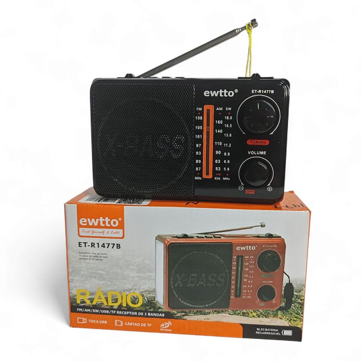 EWTTO - Radio Portátil Recargable Ewtto ET-R1477B  FM/AM/SW Bluetooth, USB