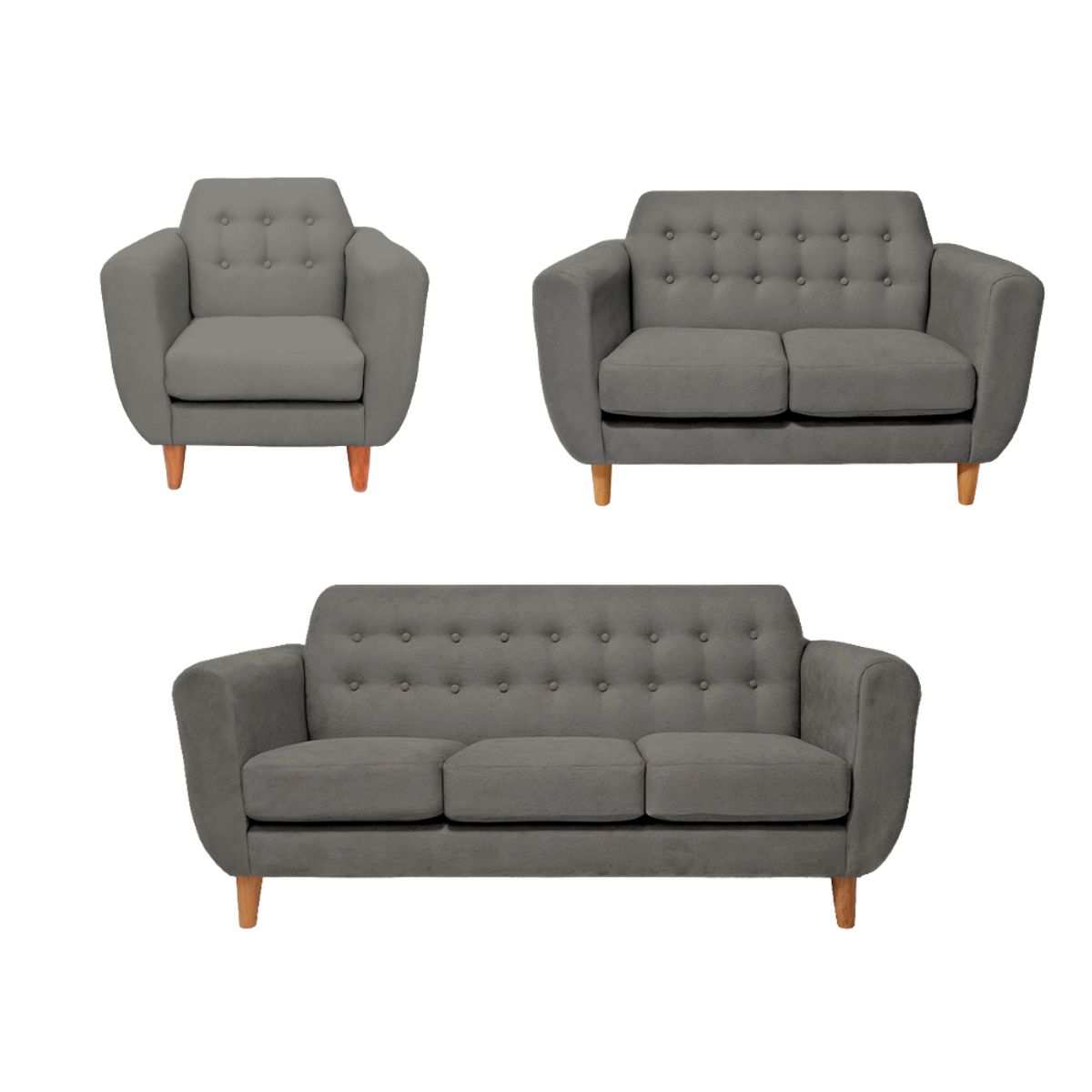 BARAKA HOME - Juego de Sala Vintage Sofía 3 + 2 + 1 - Gris oscuro