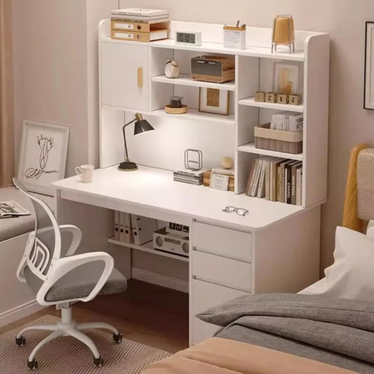 GENERICO - Escritorio de Madera Vintage Mesa Librero Mueble con Cajones Moderno