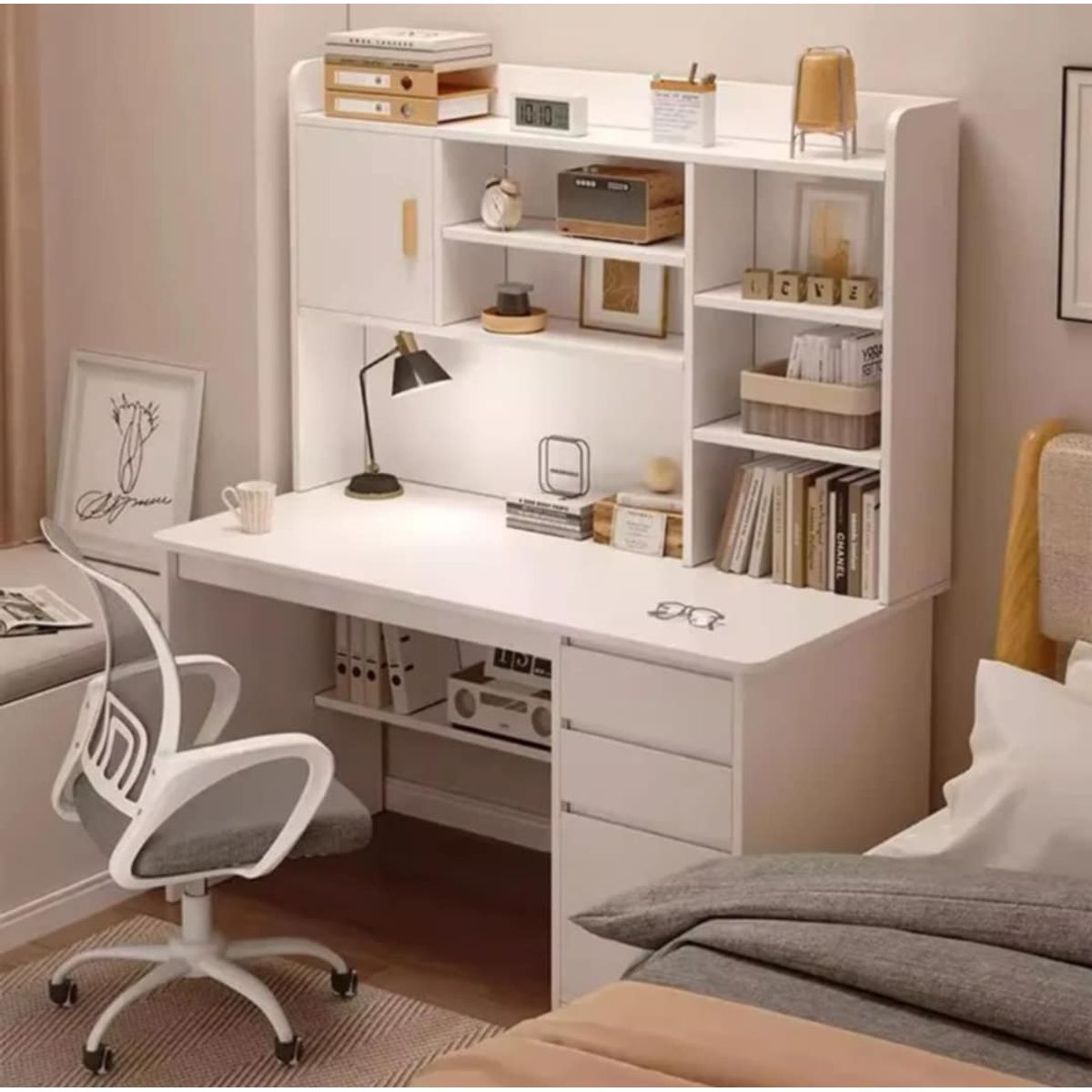 GENERICO - Escritorio de Madera Vintage Mesa Librero Mueble con Cajones Moderno