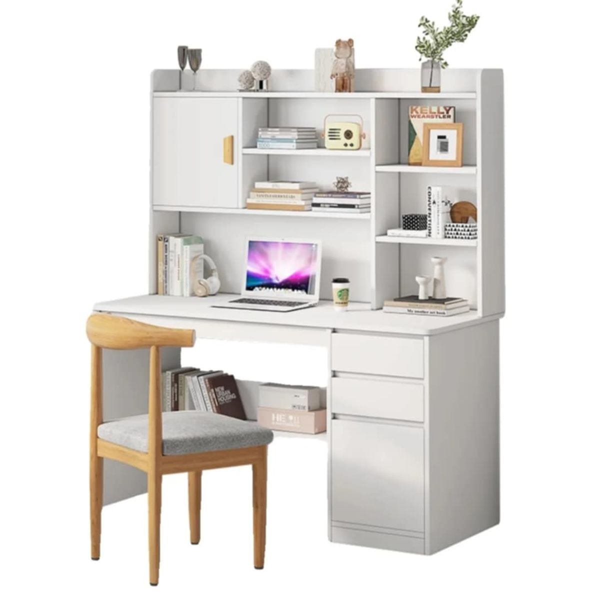 GENERICO - Escritorio de Madera Vintage Mesa Librero Mueble con Cajones Moderno