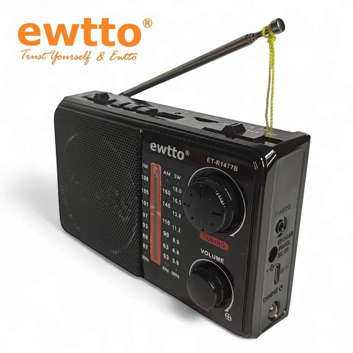 EWTTO - Radio Portátil Recargable Ewtto ET-R1477B  FM/AM/SW Bluetooth, USB