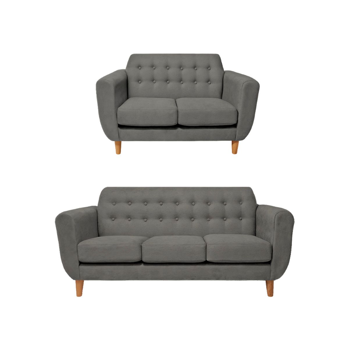 BARAKA HOME - Juego de Sala Vintage Sofía 3 + 2 - Gris oscuro