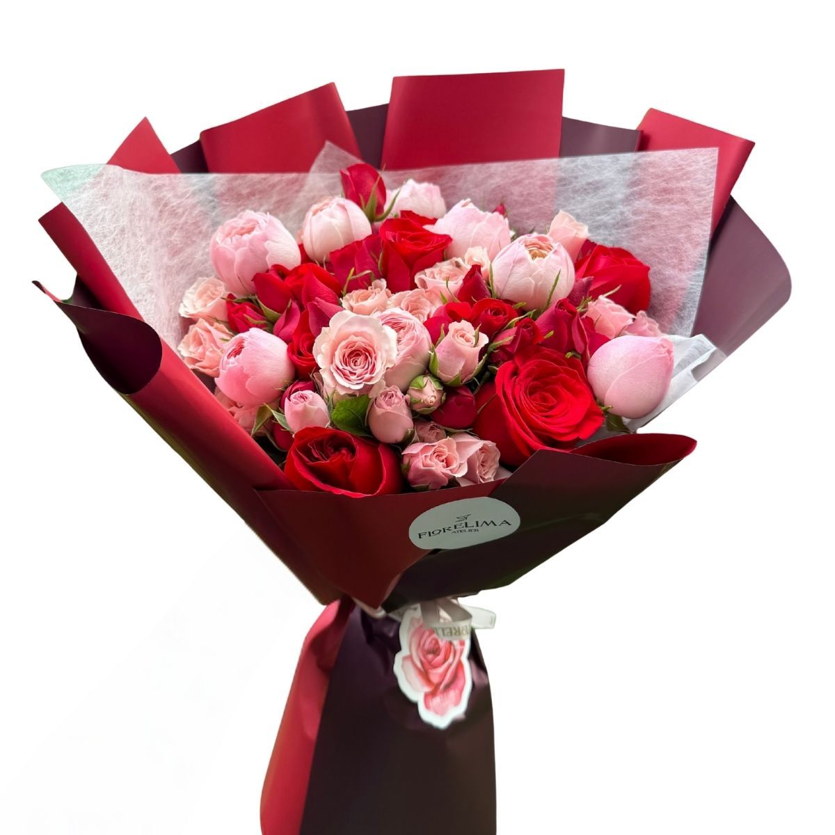 GENERICO - Ramo Valentina Peonias Rosadas Mini Rosas y Rosas Rojas