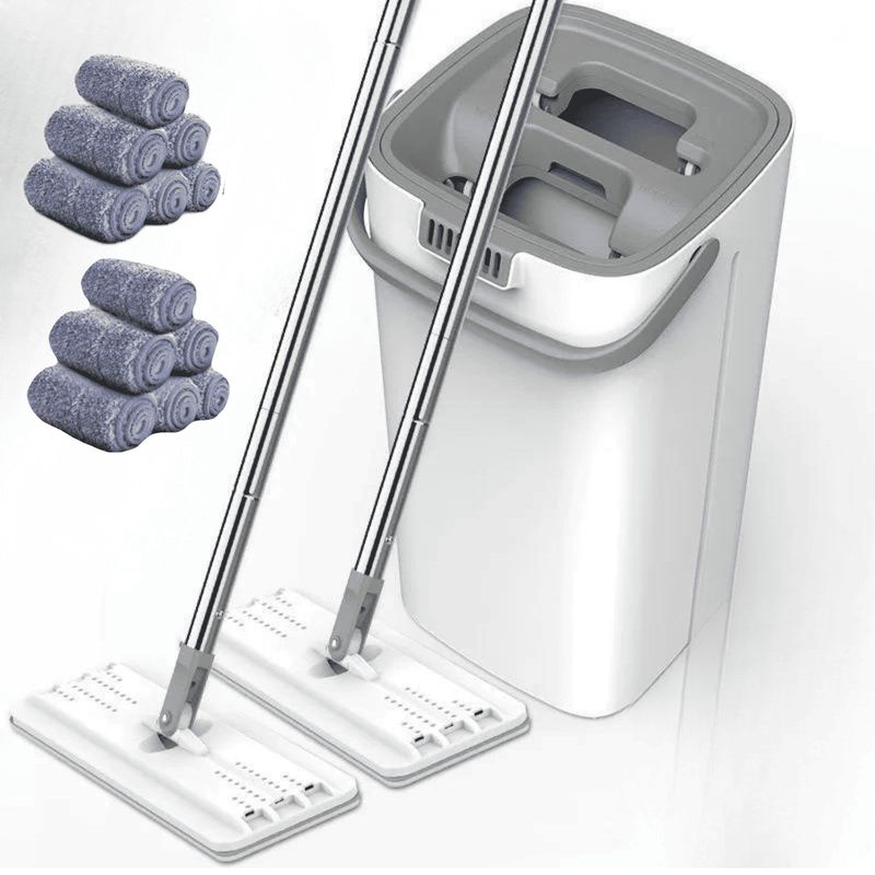 GENERICO - JUEGO DE DOS TRAPEADORES Y BALDE QUE EXPRIME Y SECA - HUESO