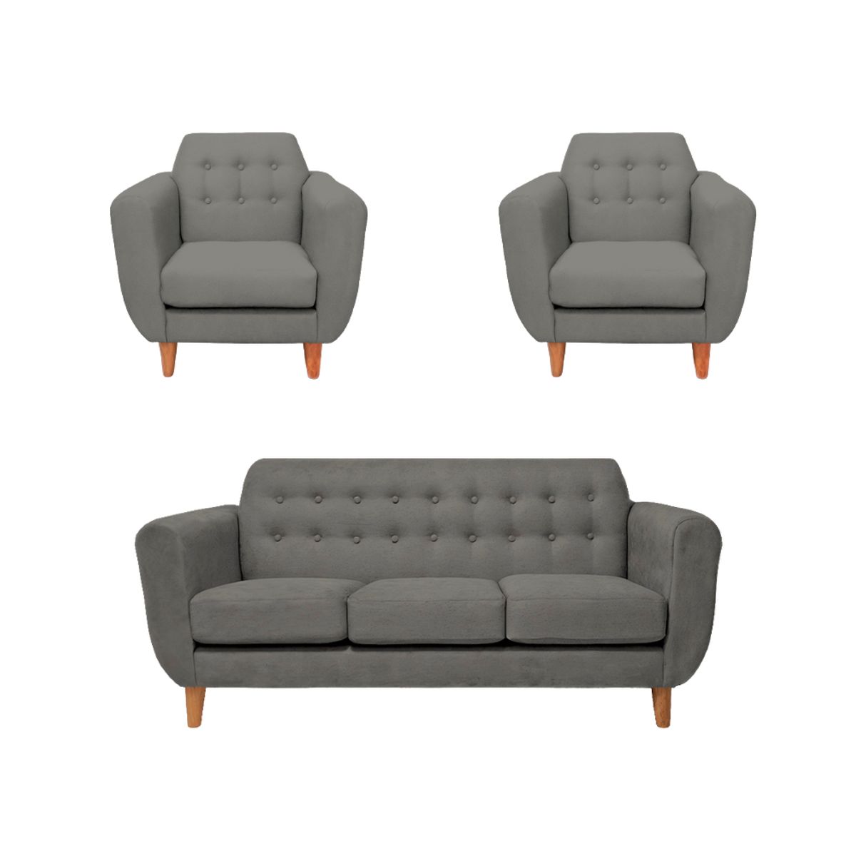 BARAKA HOME - Juego de Sala Vintage Sofía 3 + 1 + 1 - Gris oscuro