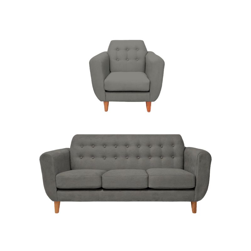 BARAKA HOME - Juego de Sala Vintage Sofía 3 + 1 - Gris oscuro