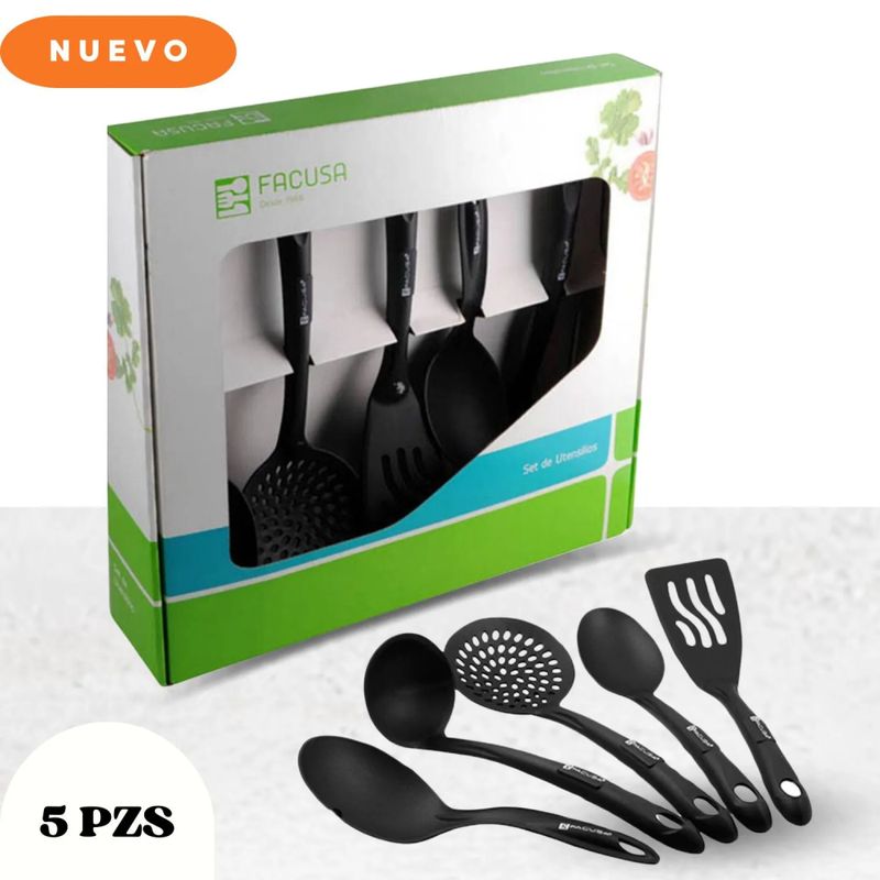 FACUSA - Set de Utensilios Nylón x5 + Colgador - 10057605