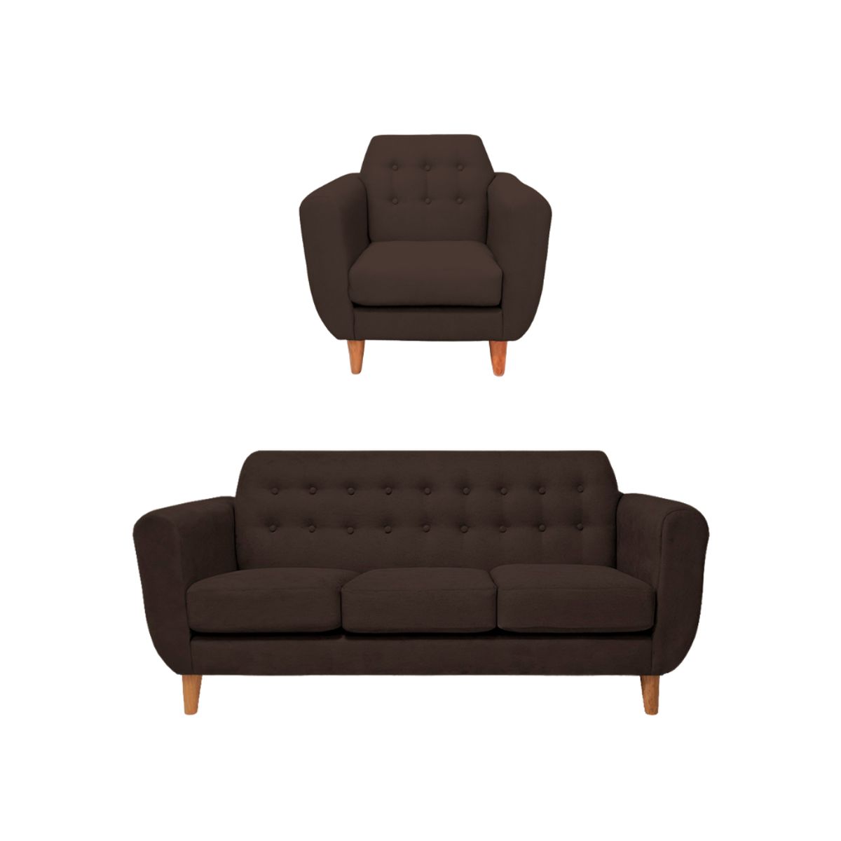 BARAKA HOME - Juego de Sala Vintage Sofía 3 + 1 - Chocolate