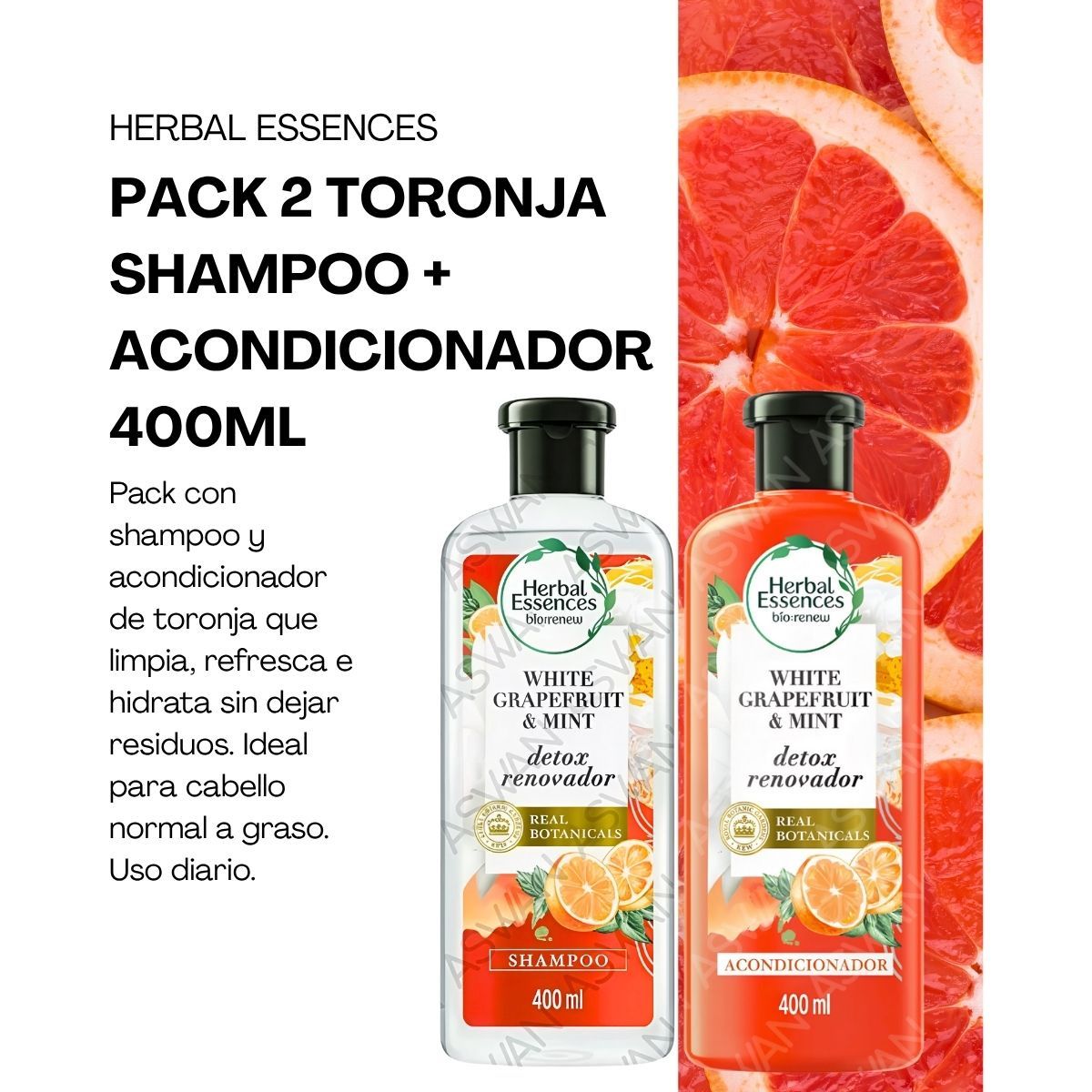 GENERICO - PACK 2 TORONJA SHAMPOO + ACONDICIONADOR 400ML - HERBAL ESSENCES