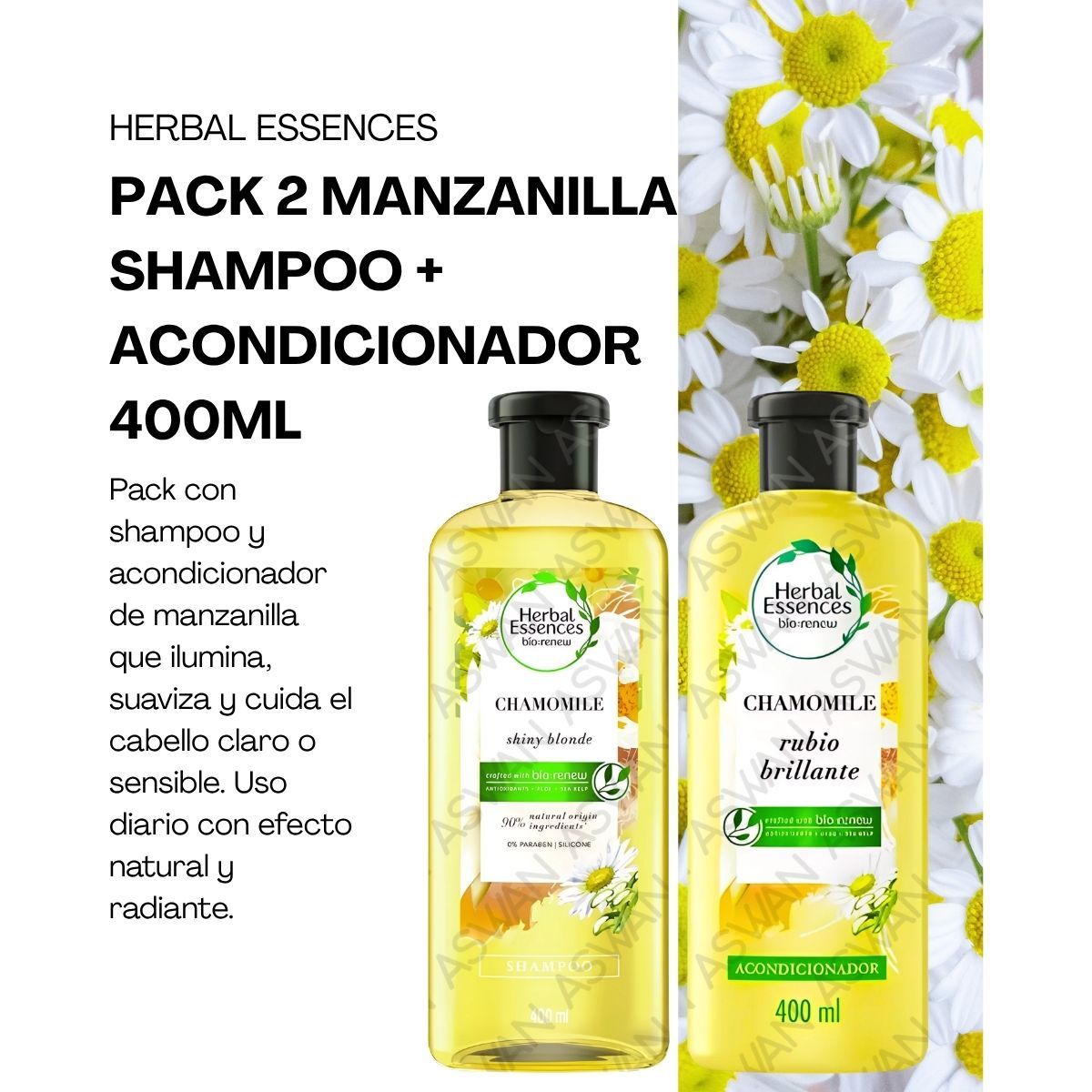 GENERICO - PACK 2 MANZANILLA SHAMPOO + ACONDICIONADOR 400ML - HERBAL ESSENCES