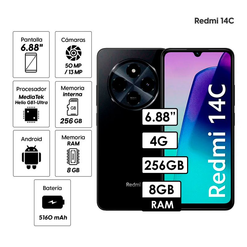 XIAOMI - Celular Redmi 14C 8GB RAM 256GB NEGRO