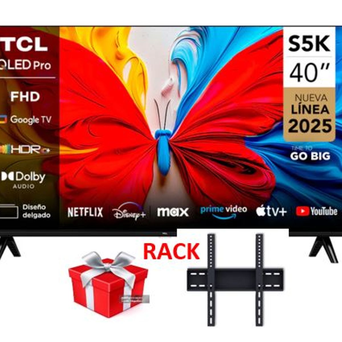 TCL - Televisor TCL QLED 40 FHD Smart Google Tv 40S5K + RACK FIJO