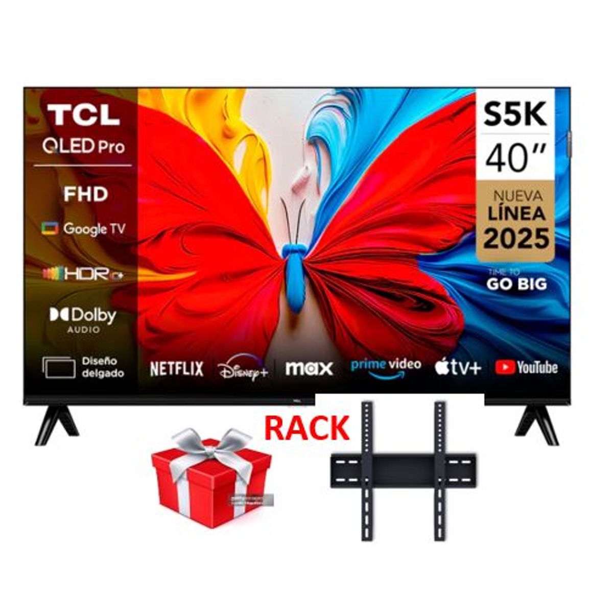 TCL - Televisor TCL QLED 40 FHD Smart Google Tv 40S5K + RACK FIJO