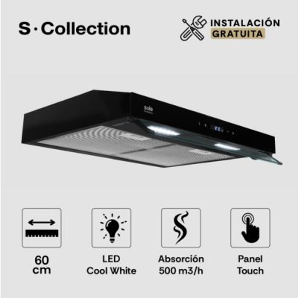 SOLE - Campana Extractora Slim Black S-Collection 60cm TURE18CO