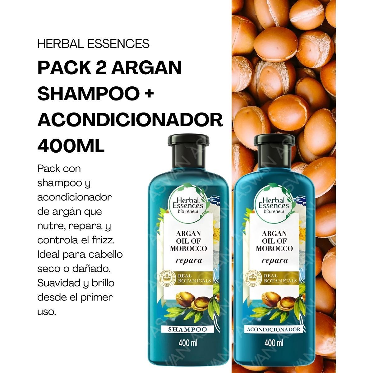 GENERICO - PACK 2 ARGAN SHAMPOO + ACONDICIONADOR 400ML - HERBAL ESSENCES