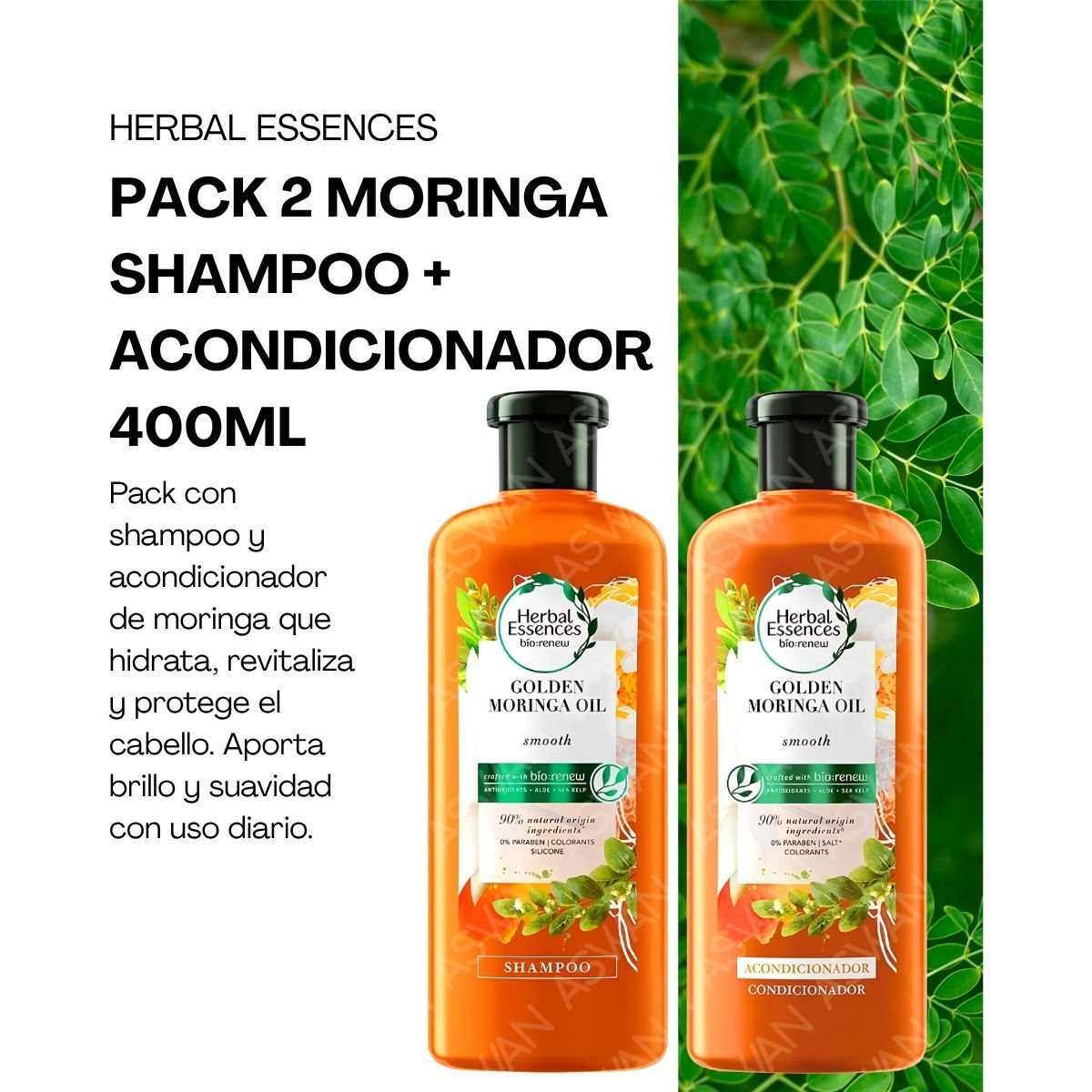 GENERICO - PACK 2 MORINGA SHAMPOO + ACONDICIONADOR 400ML - HERBAL ESSENCES