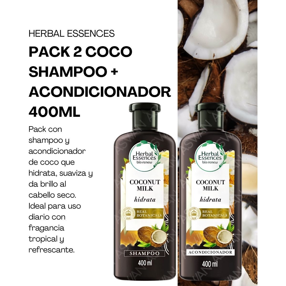 GENERICO - PACK 2 COCO SHAMPOO + ACONDICIONADOR 400ML - HERBAL ESSENCES