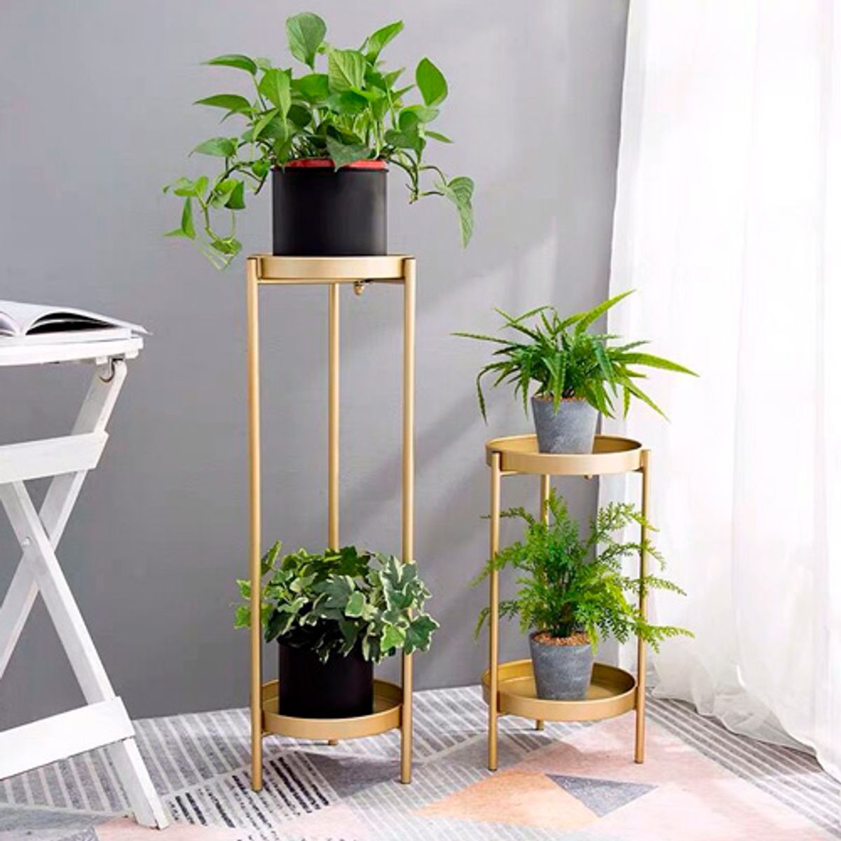 GENERICO - Soporte Metálico Dorado Para Macetas o Adornos Decoración Interior 50.5 cm