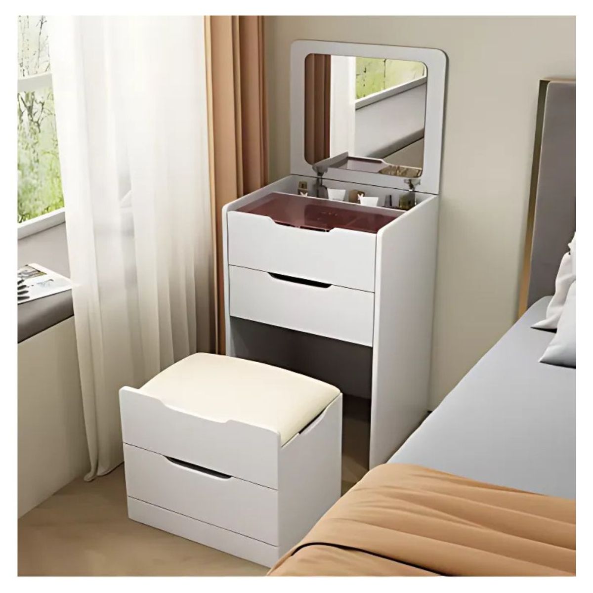 Tocador de Maquillaje con Espejo Plegable con sillón, marca GENERICO - Foto Principal