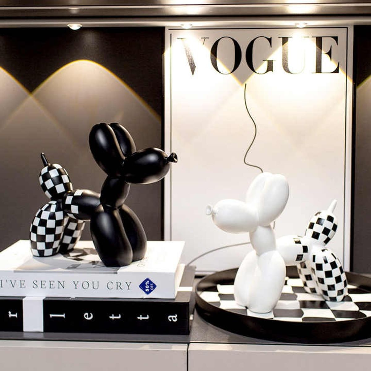 GENERICO - Escultura canina minimalista de arte de perros de globo x2  en ceramica