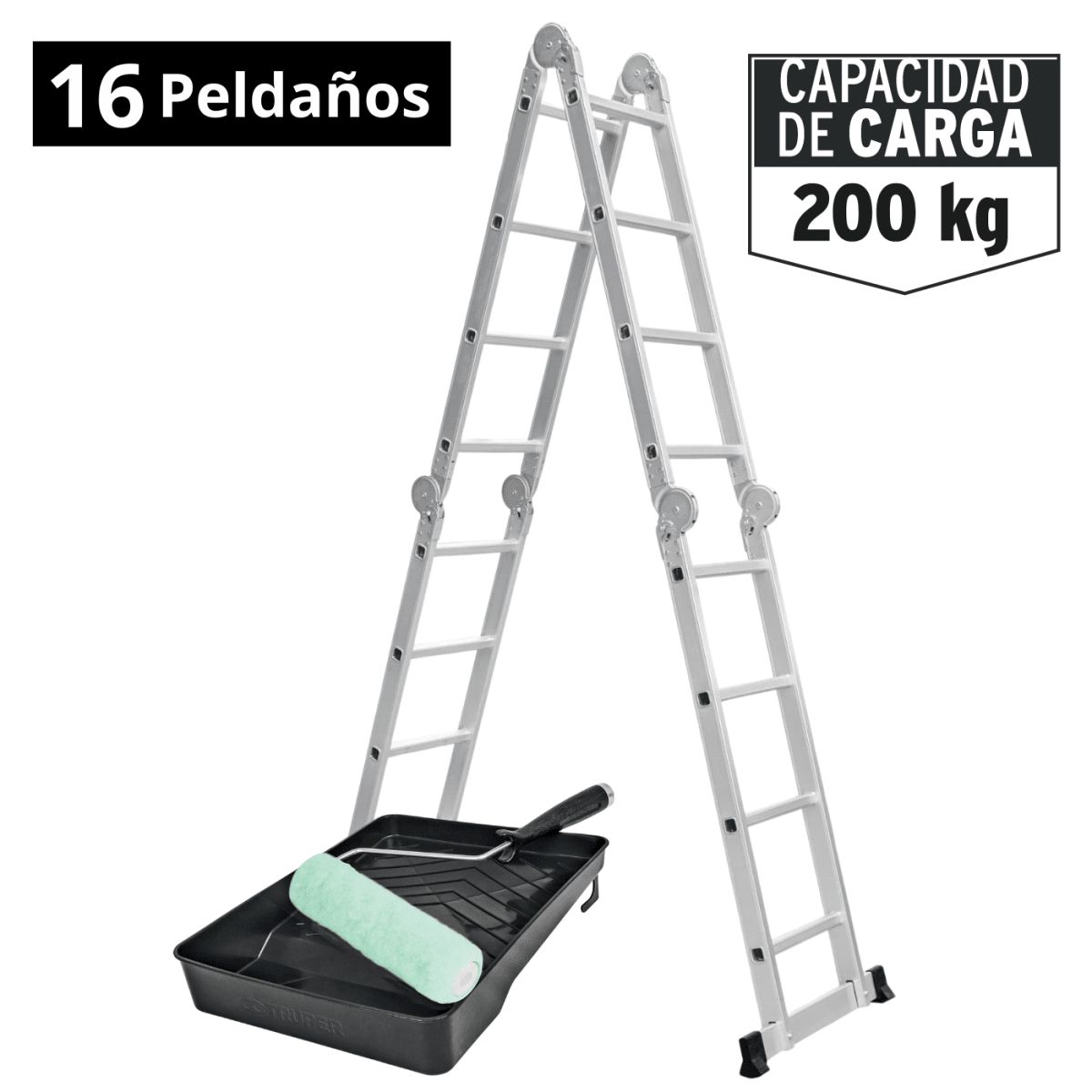 TRUPER - Combo Escalera Multiposicion 16 pasos + Rodillo y bandeja Truper
