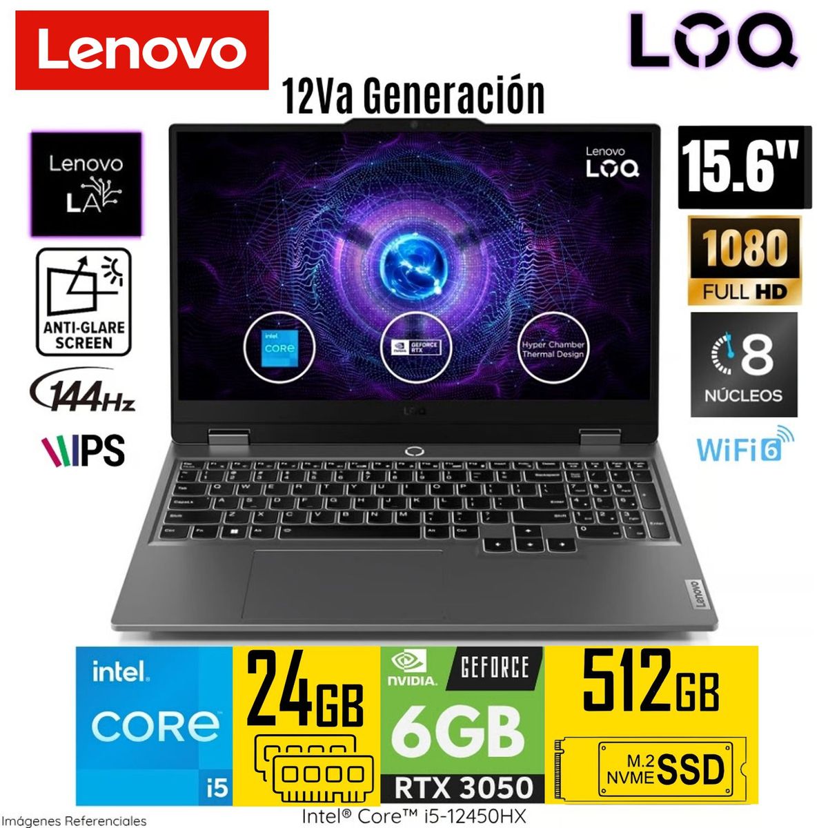 LENOVO - LAPTOP LENOVO LOQ 15IAX9 CORE i5-12450HX RAM 24GB SSD 512GB RTX3050 6GB156