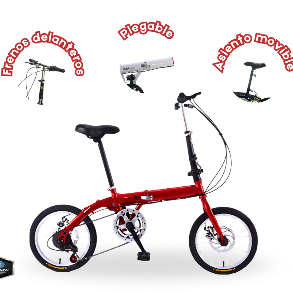 GENERICO - Bicicleta Urbana Plegable ROJO ARO 14