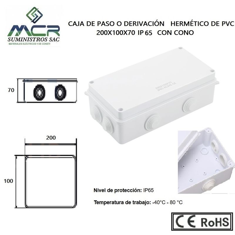 GENERICO - CAJA DE PASO O DERIVACION HERMETICO DE PVC 200X100X70 CON CONO