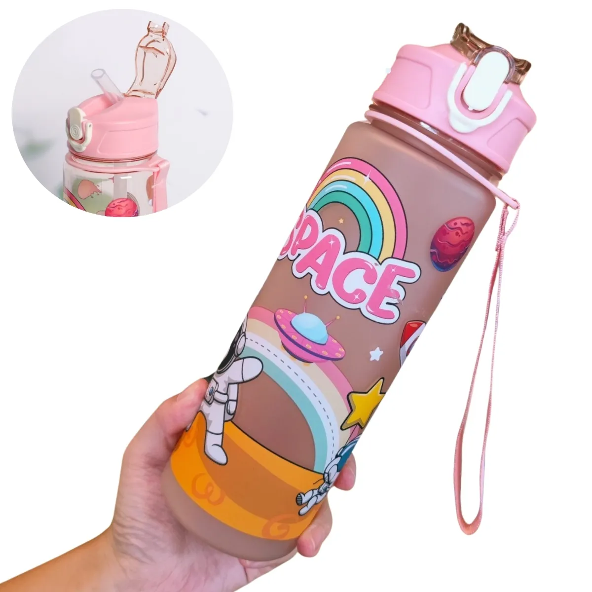 ELMEJORPRECIO - Tomatodo Portátil Diseño Astronauta Space con Sorbete Rosa 650 ml