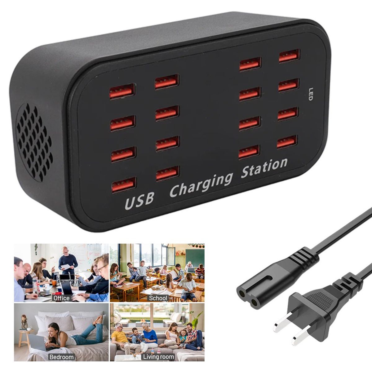 GENERICO - Cargador 16 Puertos Usb 100w Carga Rápida Yc-a16 Usb 20a