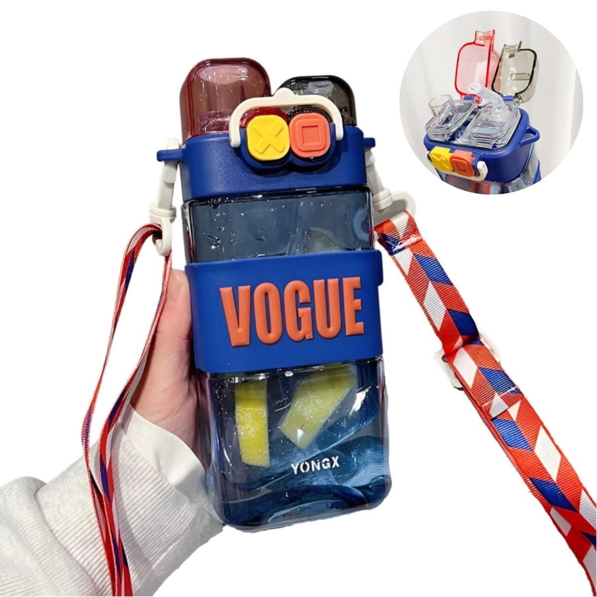 ELMEJORPRECIO - Tomatodo Portátil Con Colgador Diseño Vogue De 580 ml Azul