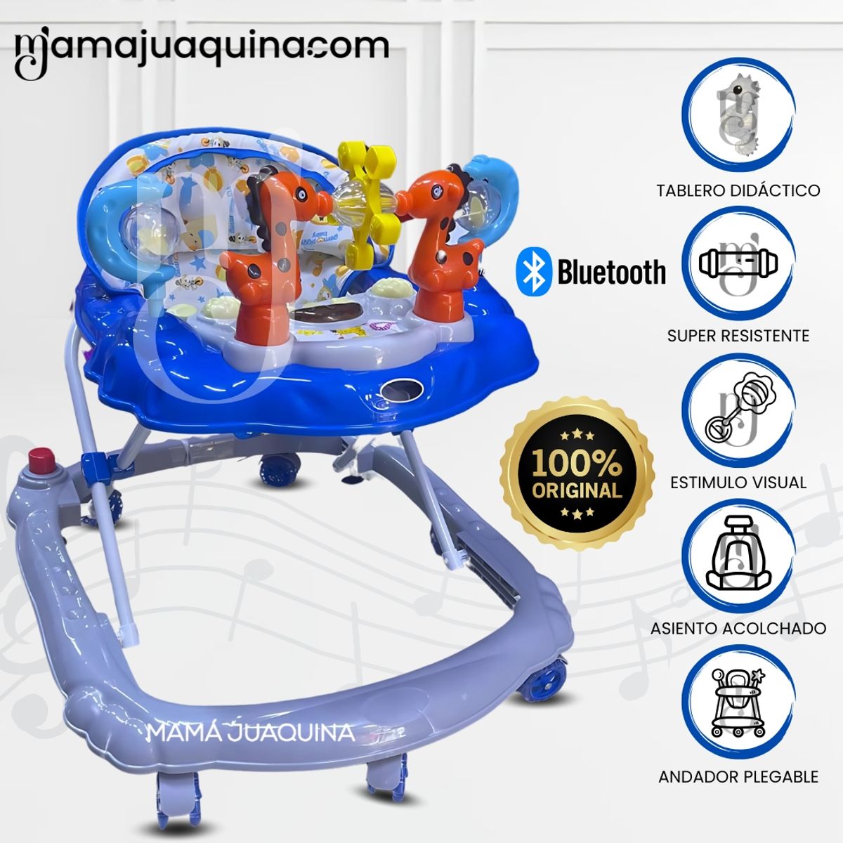 BABY - Andador Para Bebé Musical «GIRAFFITE MUSIC» Bluetooth Blue