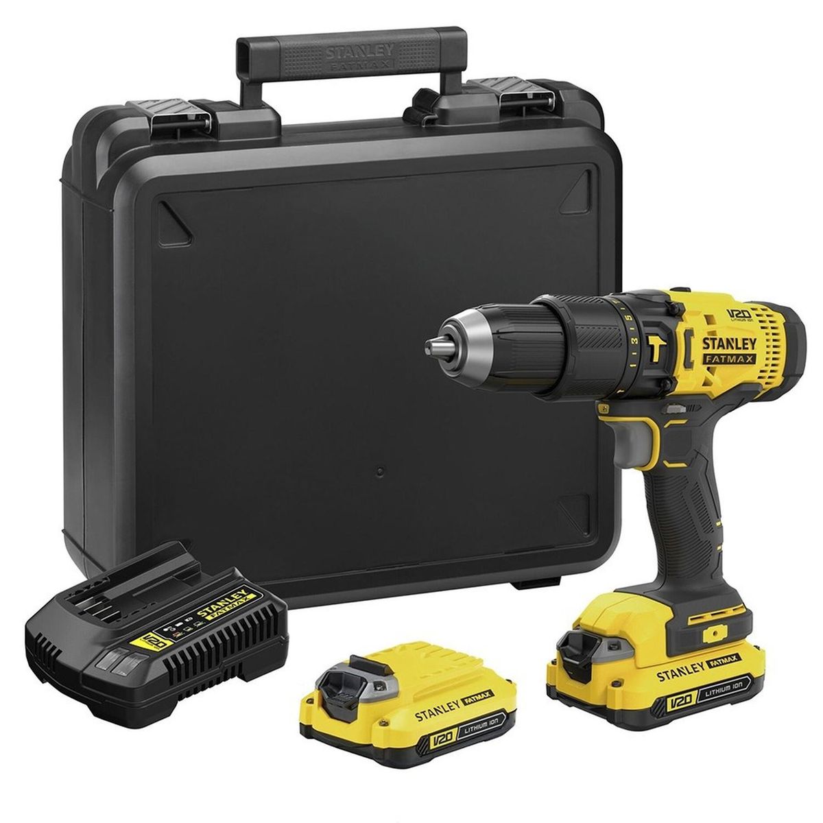 STANLEY - Taladro 1/2" 20V 2 Bat 1.5 Ah + Acc. 27 Piezas Stanley SCD711C2K-K3