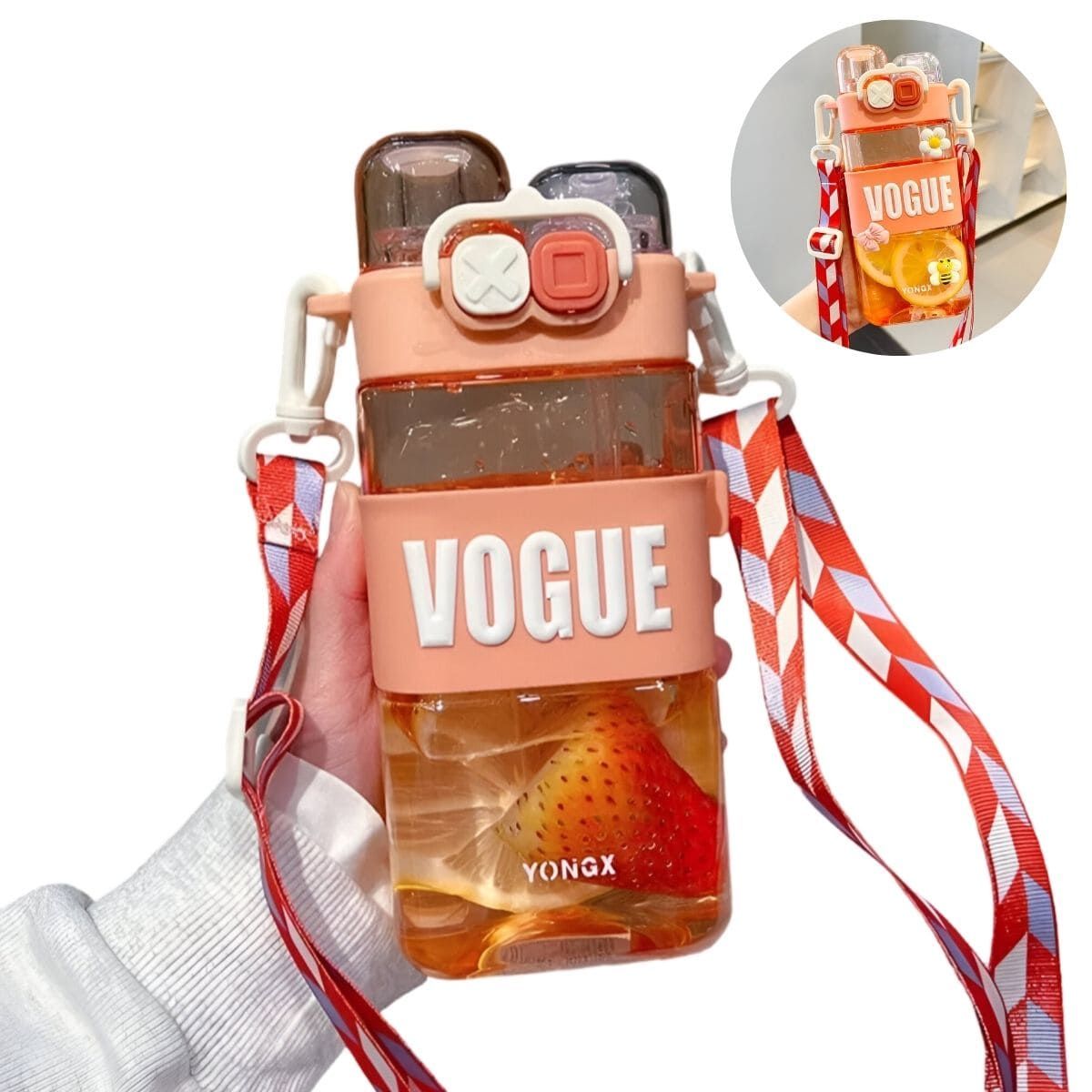 ELMEJORPRECIO - Tomatodo Portátil Con Colgador Diseño Vogue De 580 ml Rosado