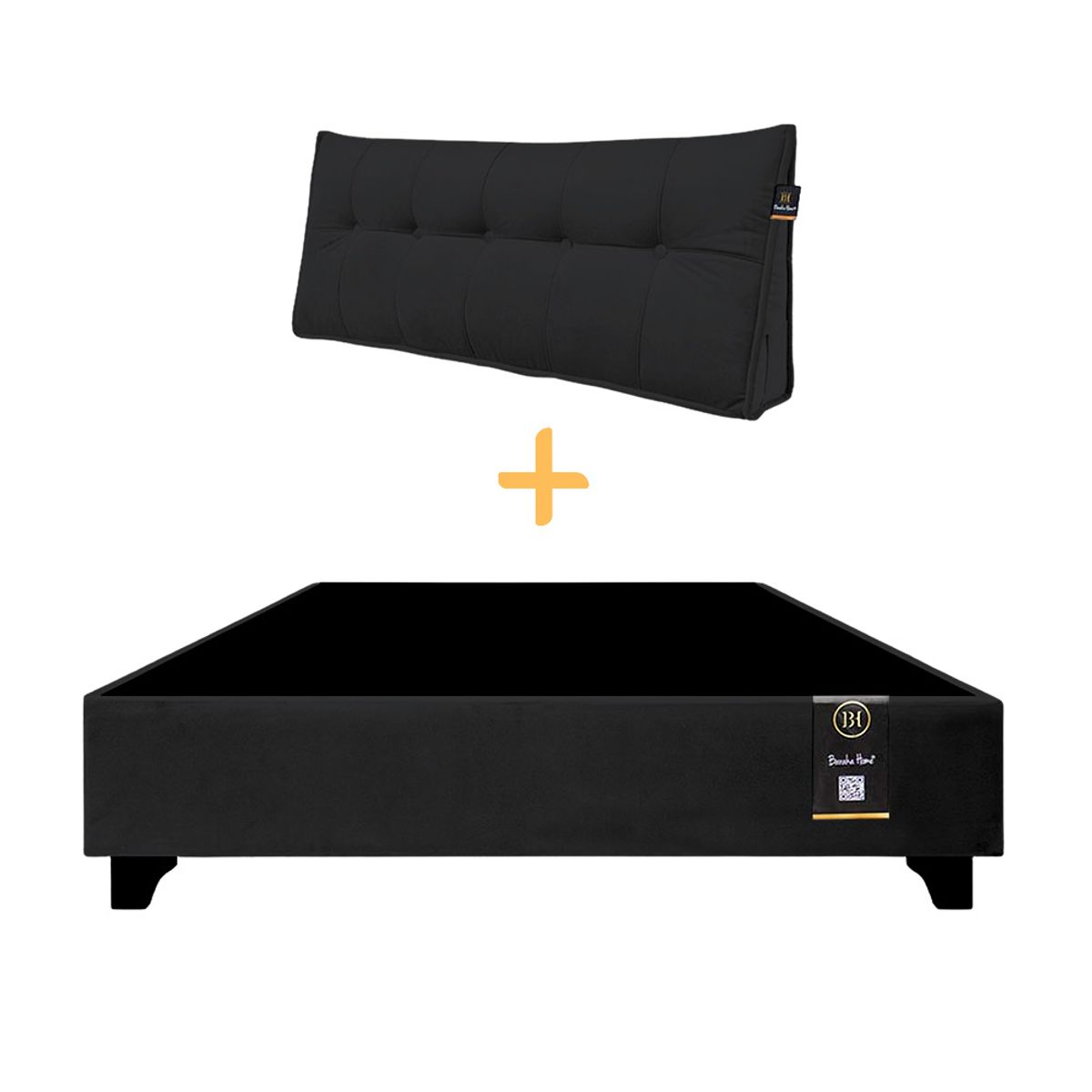 BARAKA HOME - Base de Cama Luton + Cojin de Respaldo Bitola Queen - Negro
