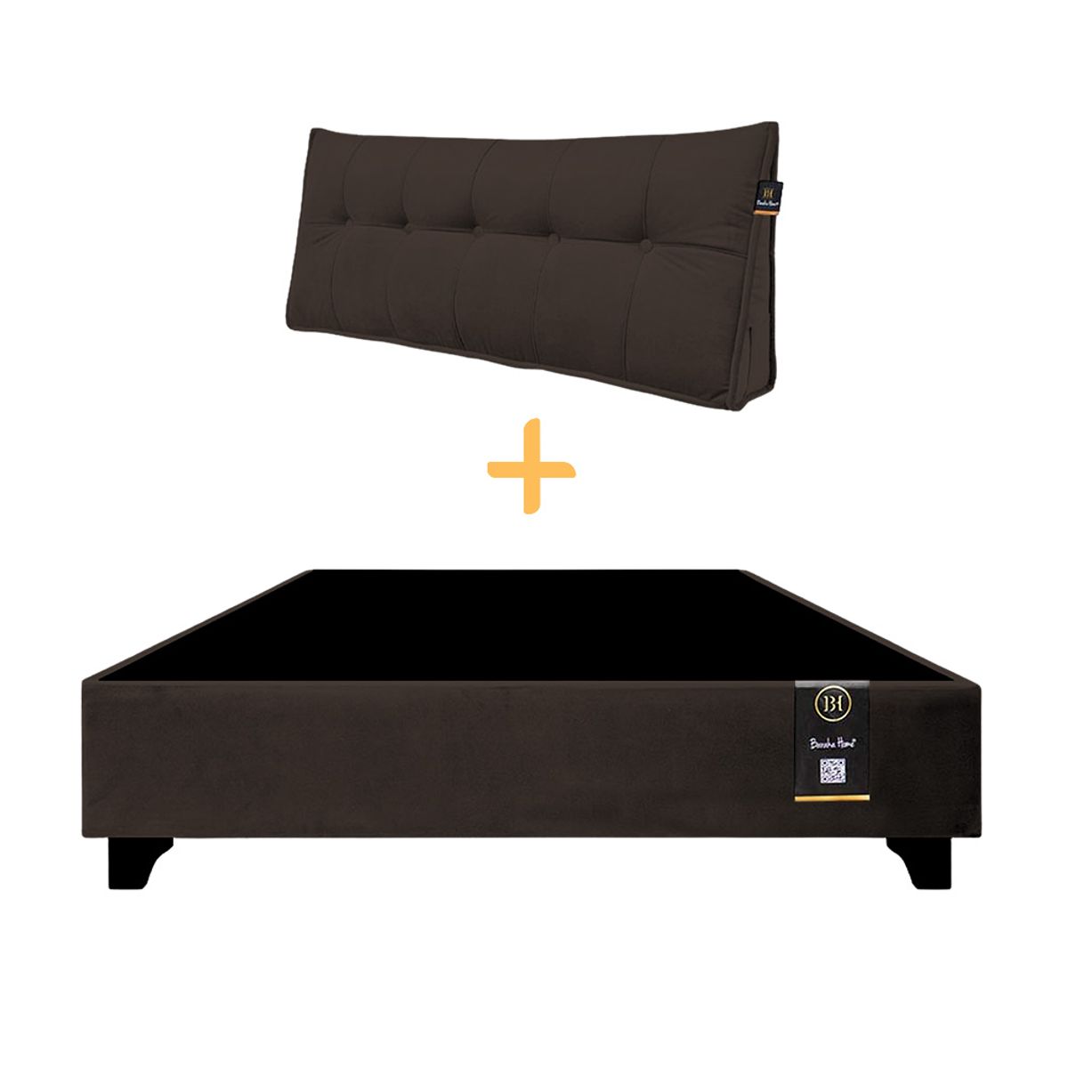 BARAKA HOME - Base de Cama Luton + Cojin de Respaldo Bitola Queen - Chocolate