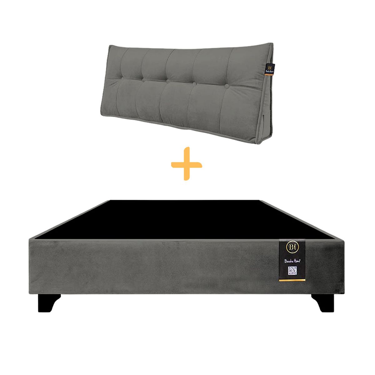 BARAKA HOME - Base de Cama Luton + Cojin de Respaldo Bitola Queen - Gris oscuro