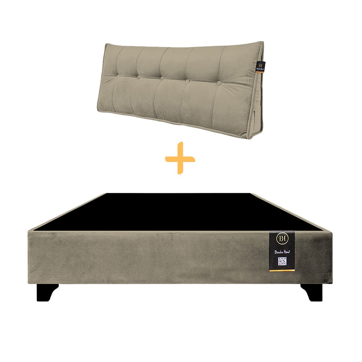 BARAKA HOME - Base de Cama Luton + Cojin de Respaldo Bitola Queen - Beige claro