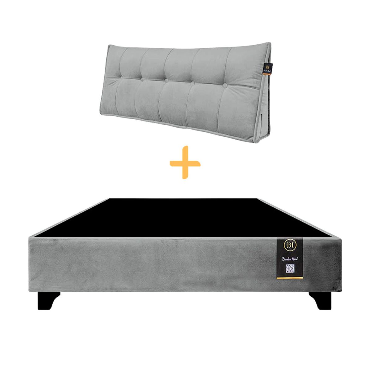 BARAKA HOME - Base de Cama Luton + Cojin de Respaldo Bitola Queen - Gris claro