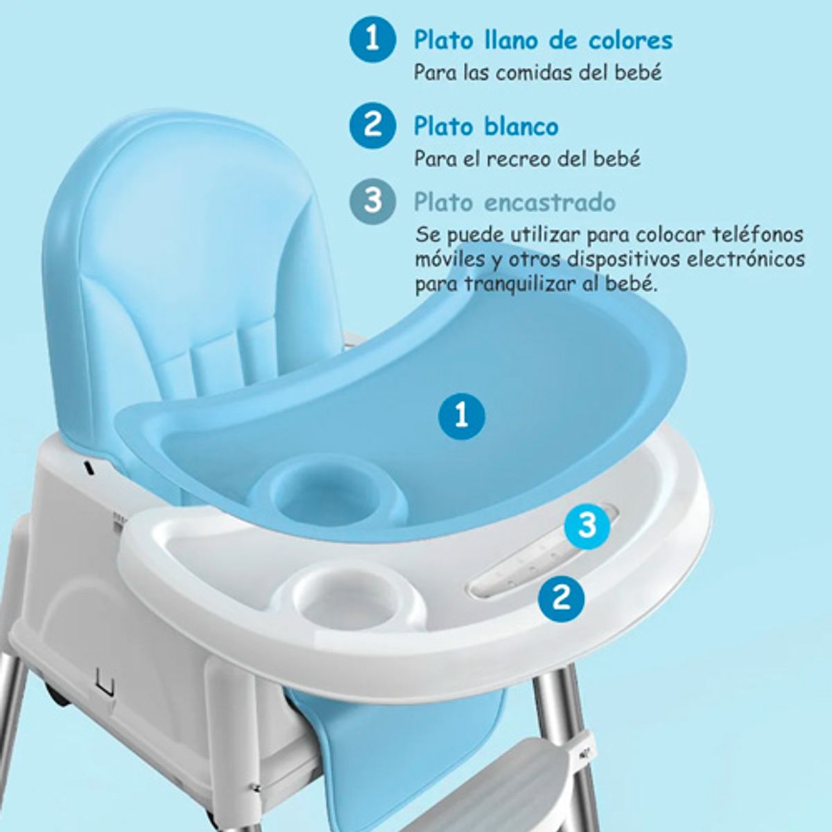 GENERICO - Silla de Comer para Bebé Multifuncional Evolutiva 3 en 1 Celeste