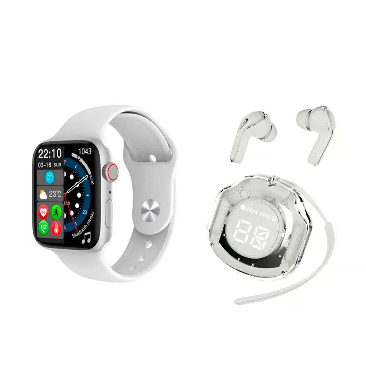GENERICO - SET SMARTWATCH T900 PRO MAX L Blanco + AUDÍFONOS INALAMBRICOS AIR 39 BLANCO
