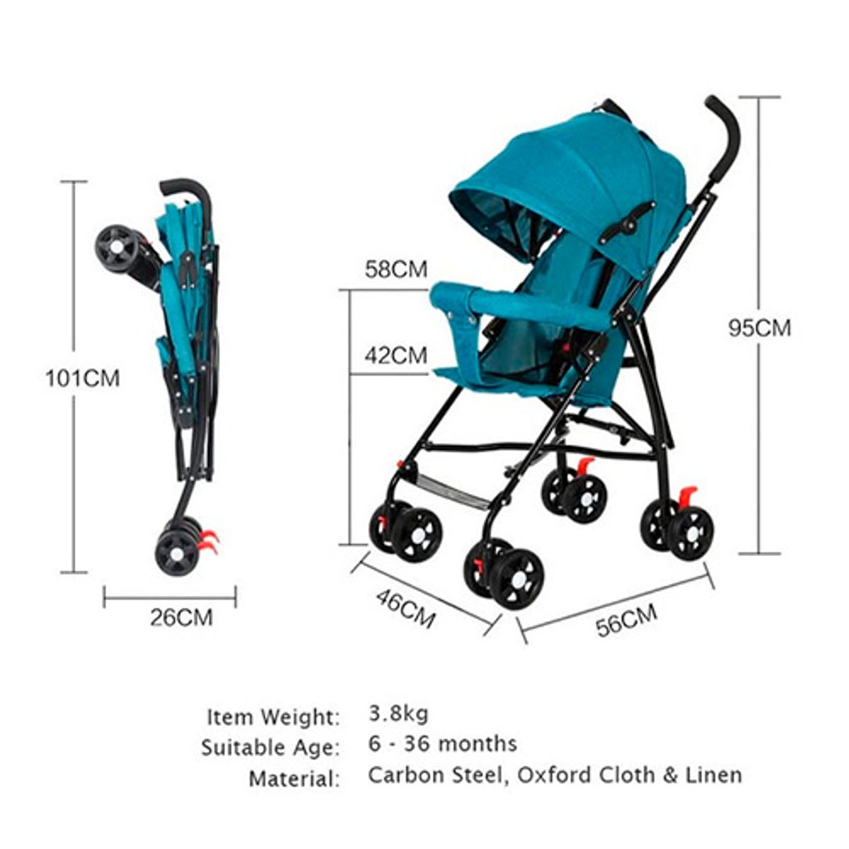 GENERICO - Coche Baston tipo Paraguas Liviano plegable Rojo