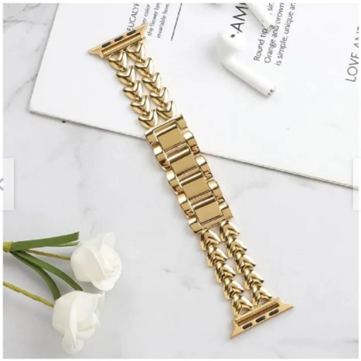 GENERICO - Correa Acero Brillante Doble Corazón Para Apple Watch 40mm - DORADO