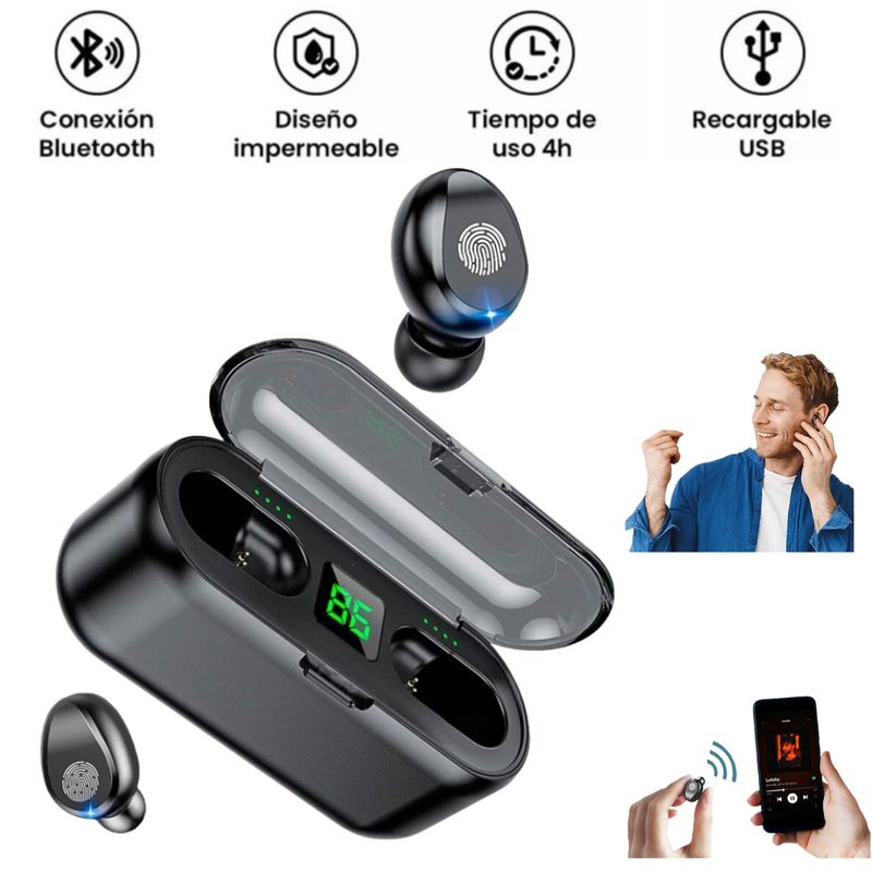 Audífonos Inalámbricos Bluetooth con Pantalla LED y Estuche Power