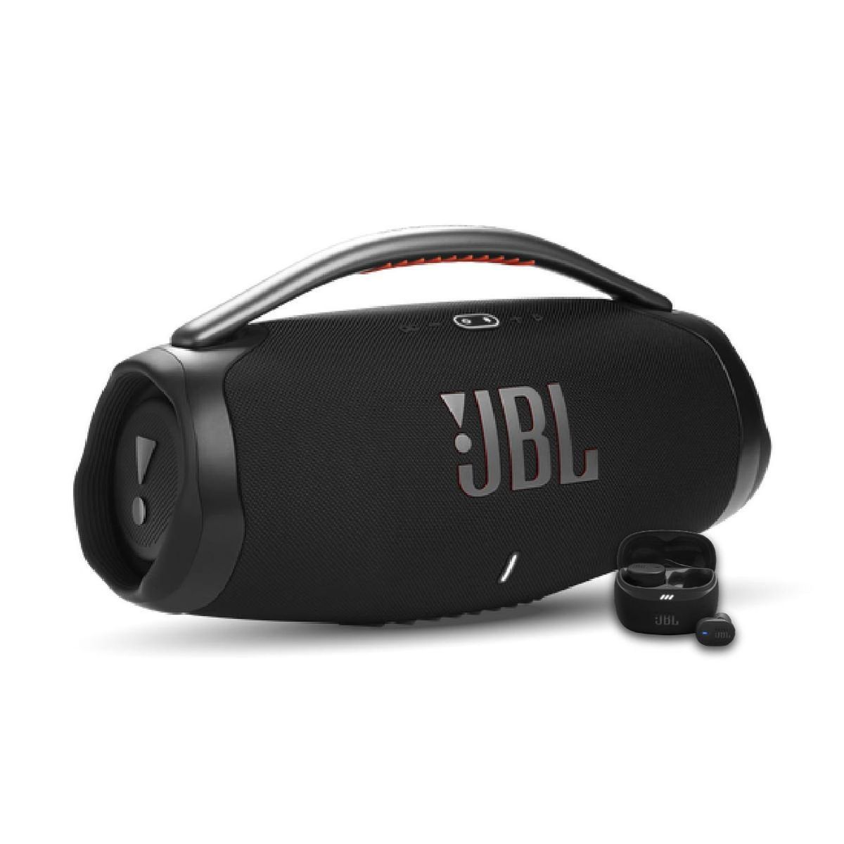 JBL - Combo JBL Parlante Boombox 3 BT Negro + Audifonos TWS TuneBuds 2 Negro
